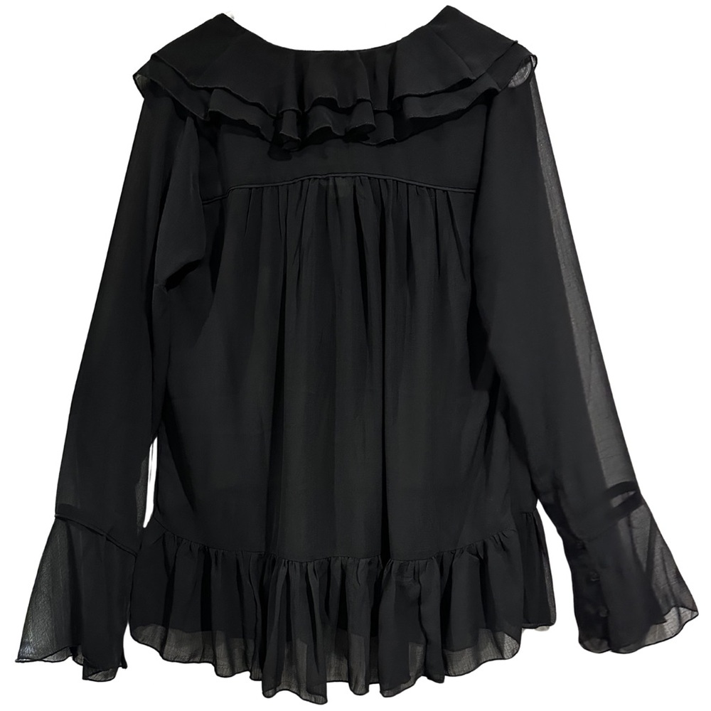 Free People Callie Sheer Black Tunic Peasant Blouse Oversized XS Lagenlook - Picture 9 of 9
